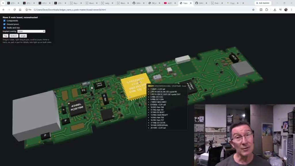 Board reconstruction of a Ledger Nano X shown in EEVblog’s video