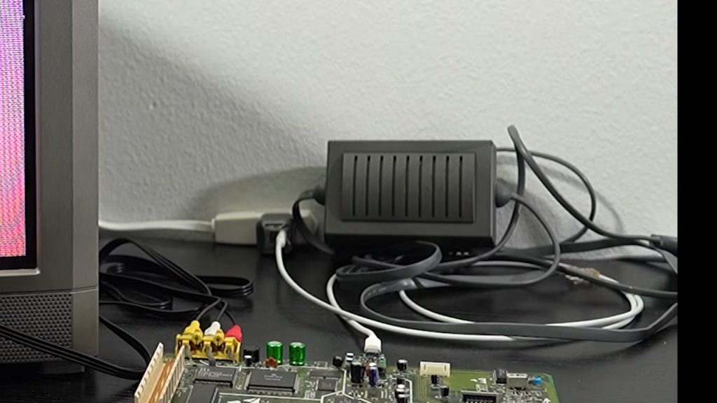 Philips CD-i 450 circuit board and power setup shown in MattKC’s video
