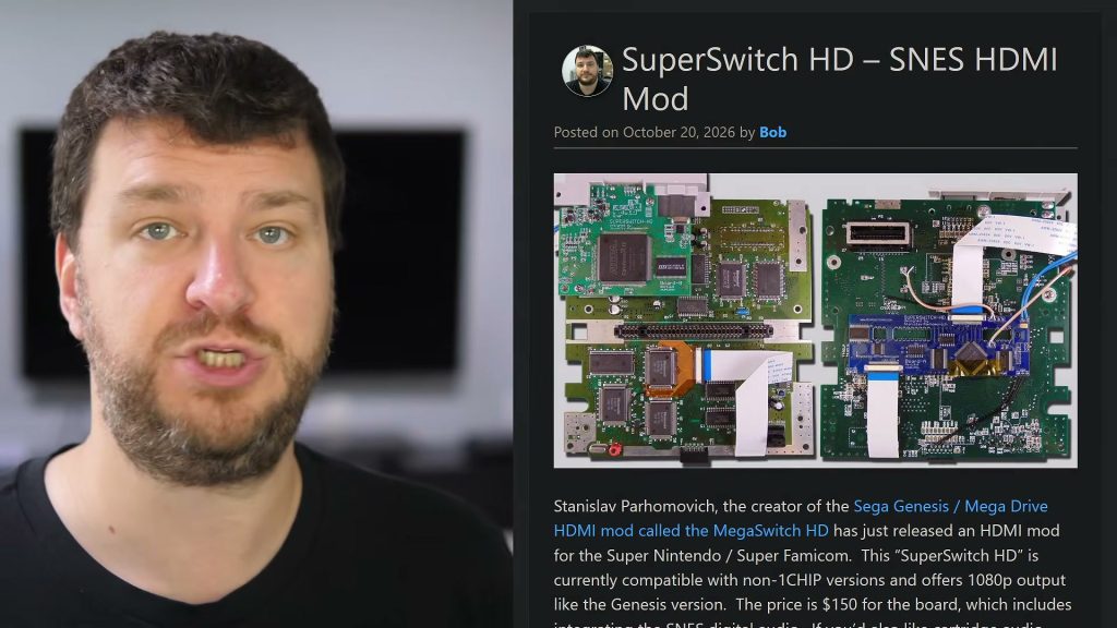 SuperSwitch HD SNES HDMI mod running in RetroRGB video